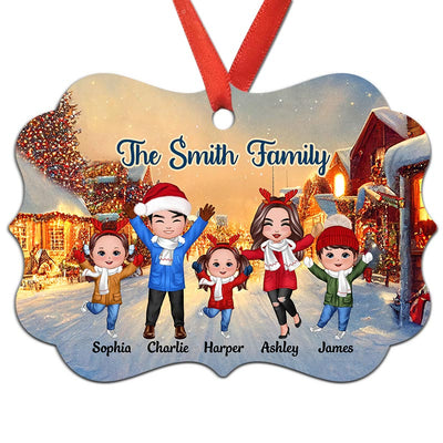 Christmas Night Happy Doll Family On The Street Personalized Christmas Ornament