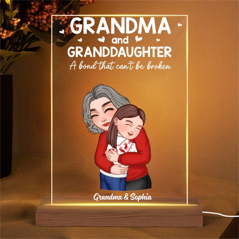 Grandma Hugging Kid Christmas Gift For Granddaughter Grandson Personalized Rectangle Acrylic Plaque LED Night Light