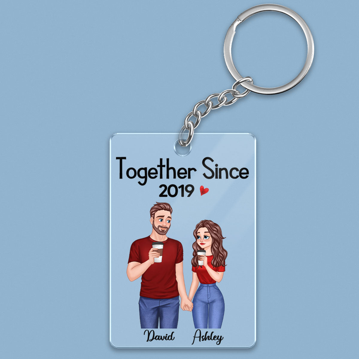 Cartoon Couple Hand In Hand Together Since Personalized Acrylic Keychain - Gift For Him - Gift For Her