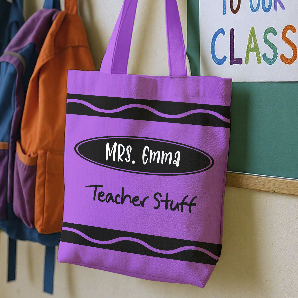 Teacher Crayon Personalized Tote Bag, Back To School Gift For Teacher
