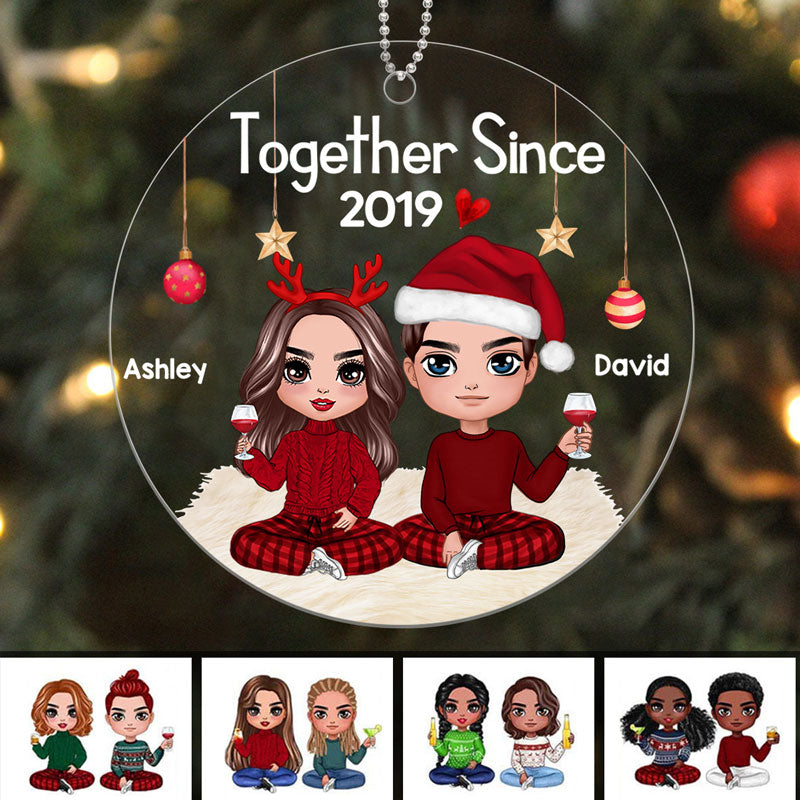 Doll Couple Sitting Christmas Personalized Acrylic Ornament