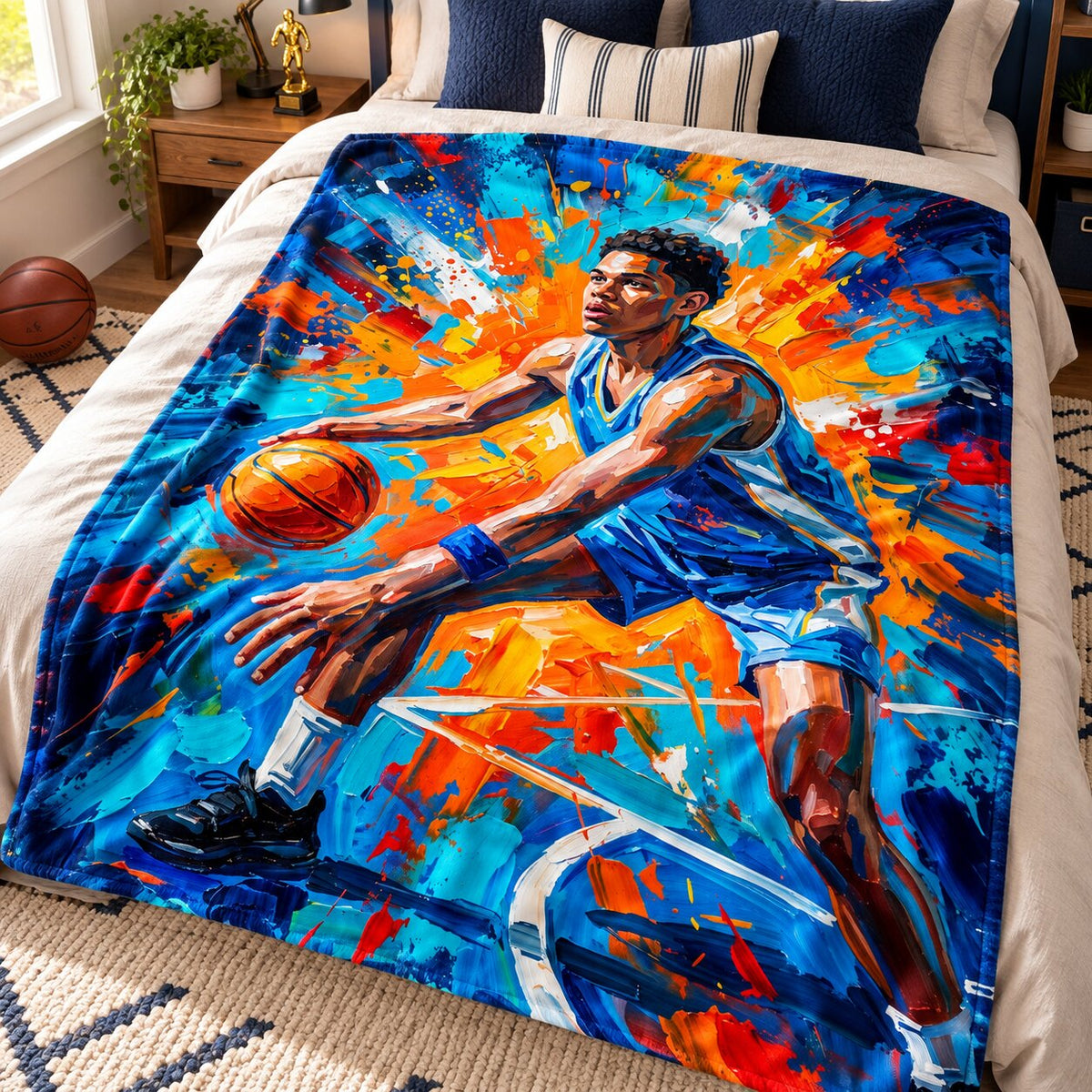 Modern Oil Painting Sport Photos Insert - Personalized Fleece Blanket - Gift For Boy, Girl