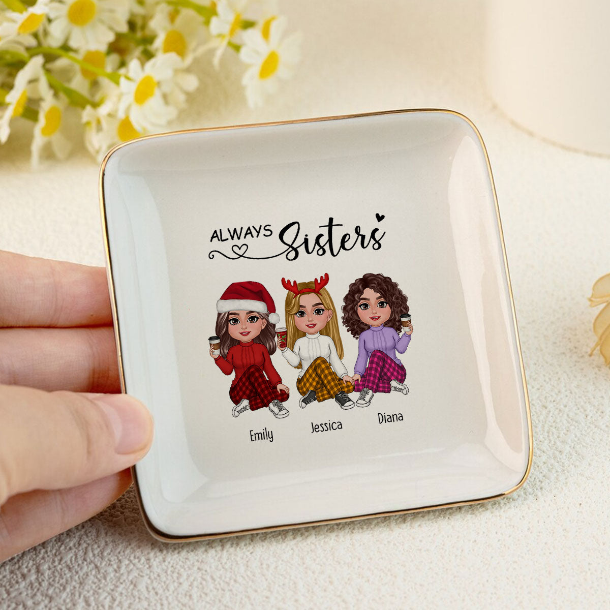 Always Sisters Personalized Jewelry Dish, Birthday Christmas Sister Appreciation Gift