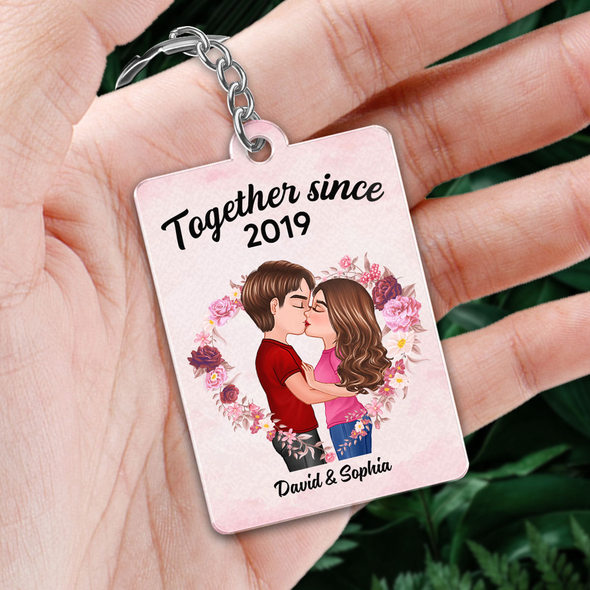 Couple Kissing Floral Heart Favorite Song QR Code Personalized Acrylic Keychain