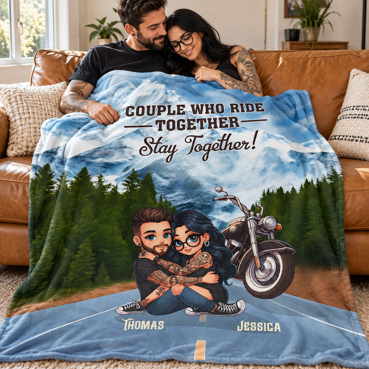 Bikers Couple Riding Partners for Life - Personalized Fleece Blanket - Gift for Him, Gift for Her