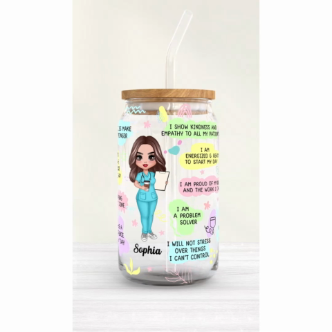Nurse Daily Affirmations Nurse Appreciation Gift Personalized Clear Glass Can