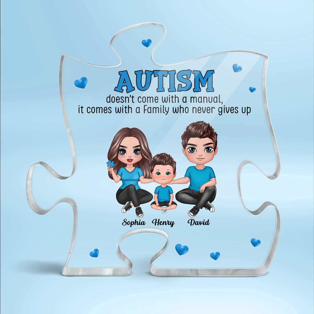 Autism Comes With A Family Doll Family Personalized Puzzle Acrylic Block