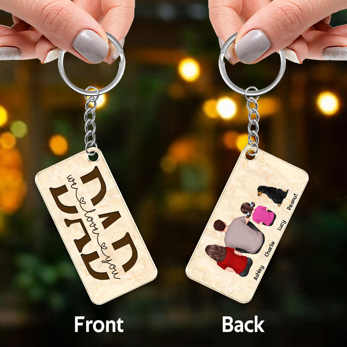 Best Dad Ever Back View Man Kids Dog Cat Personalized Acrylic Keychain