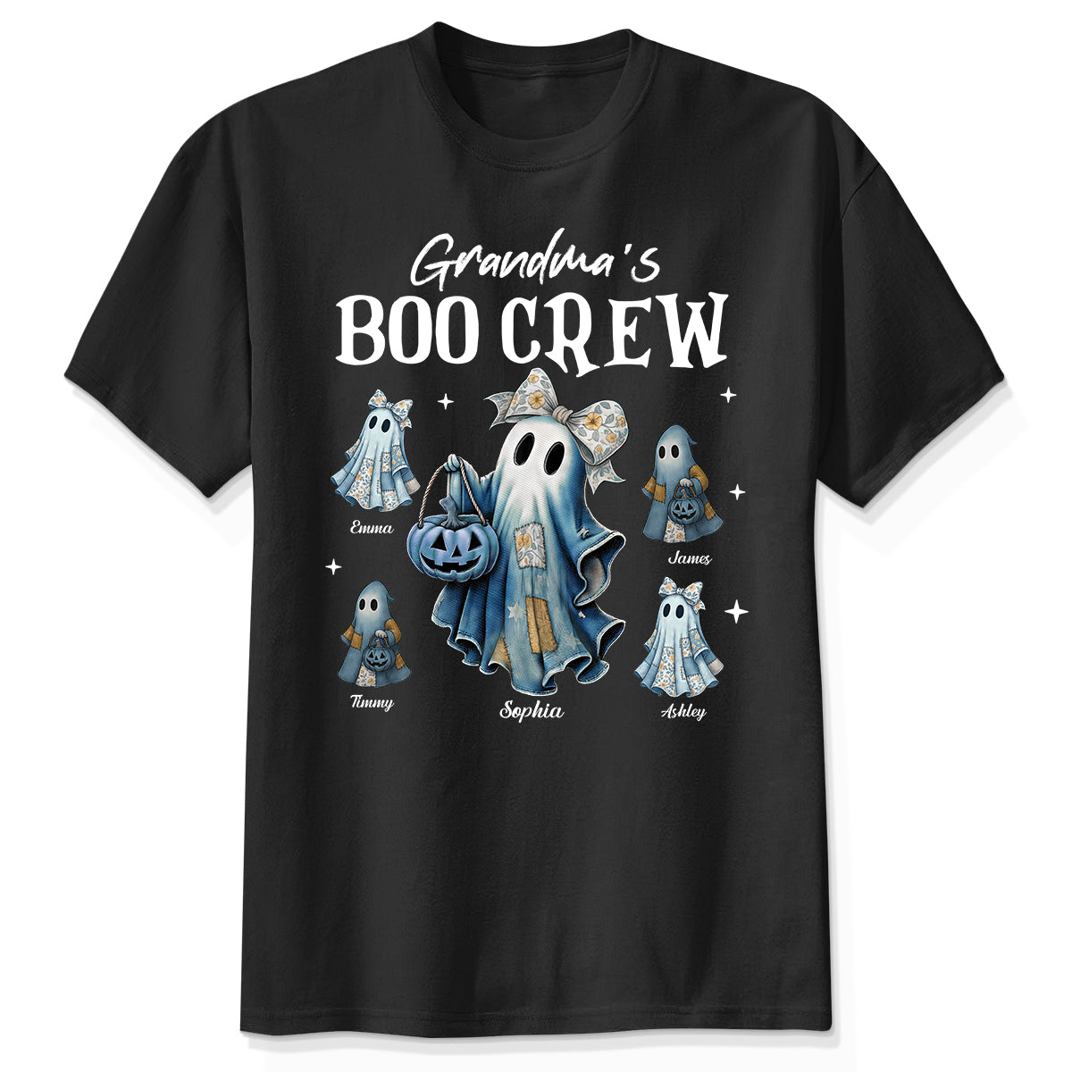 Grandma's Boo Crew Retro Patchwork Style Personalized Halloween Shirt