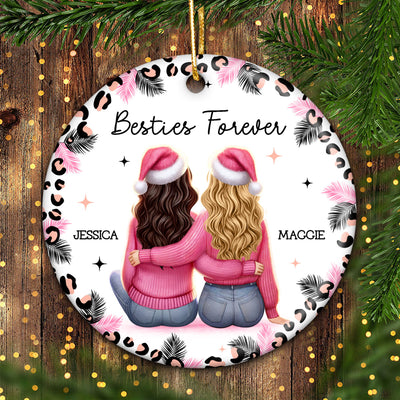 Personalized Christmas Bestie Pink Leopard, Best Friend Ornament, Friendship Ornament