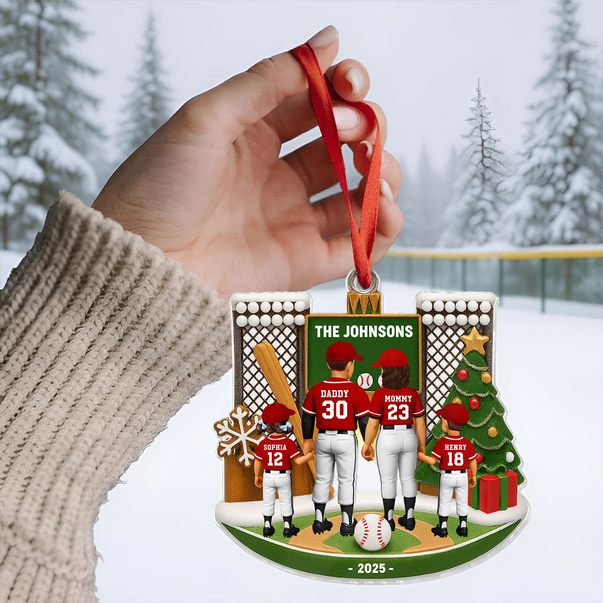 3D Effect Baseball Family Personalized Acrylic Ornament, Gift for Loved Ones