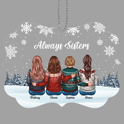 Sisters Siblings Snow Background Personalized Acrylic Ornament