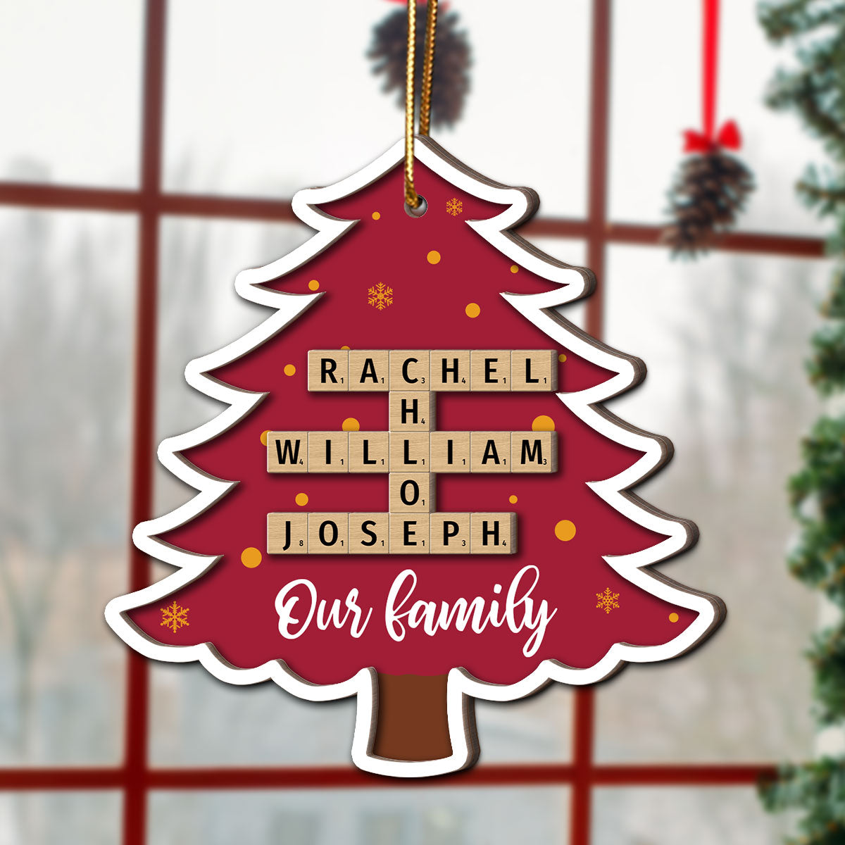 Family Names Puzzle Crossword In Christmas Tree Personalized 2-Layer Wooden Ornament, Christmas Gift For Family