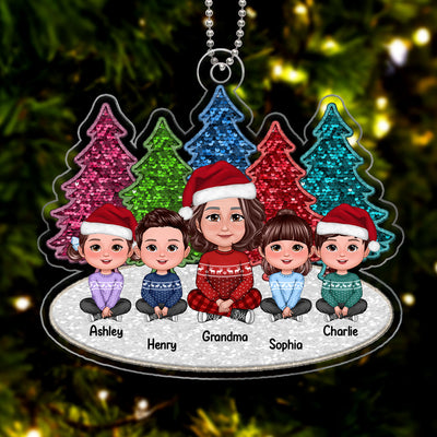 Sequins Pattern Christmas Trees Grandma & Grandkids Sitting Personalized Acrylic Ornament