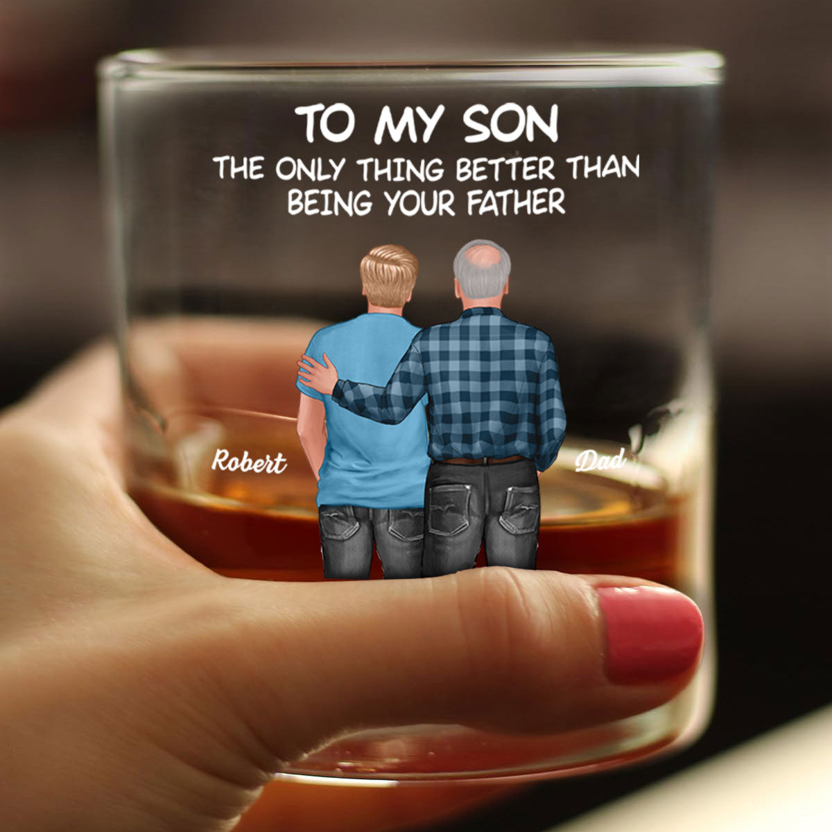 To My Son From Mom Dad Happy Father's Day Personalized Whiskey Glass| Heartfelt Father's Day Gift For Son