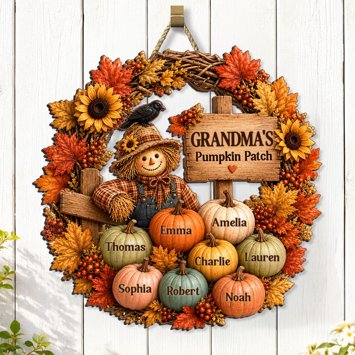 Grandma's Scarecrow Pumpkin Patch - Personalized Wooden Door Sign - Fall Decor for Grandma