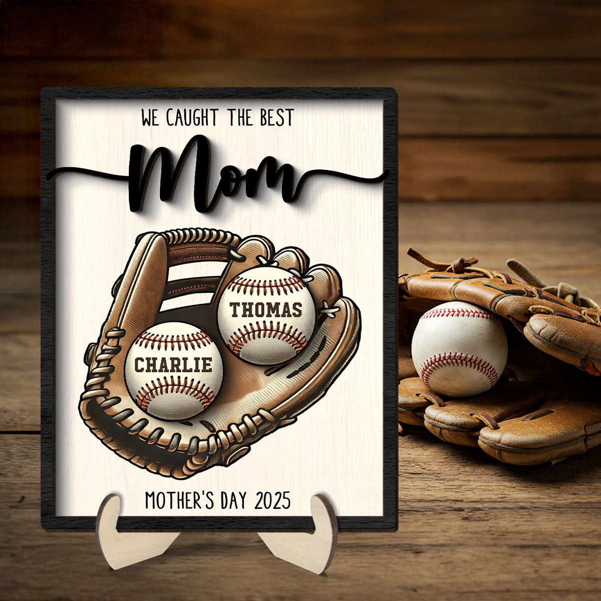 We Caught The Best Mom Baseball, Softball - Personalized 2-Layered Wooden Plaque - Gift for Mom, Gift for Grandma, Gift for Wife