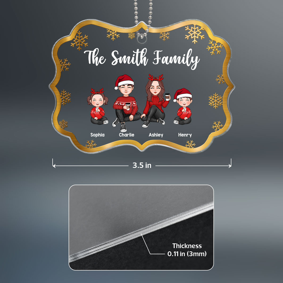 Gradient Christmas Cute Family Sitting Personalized Acrylic Ornament