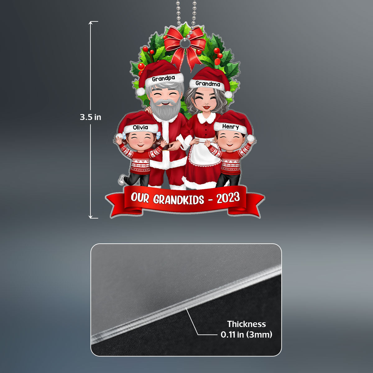 Our Grandkids Grandma Grandpa Claus Personalized Acrylic Ornament