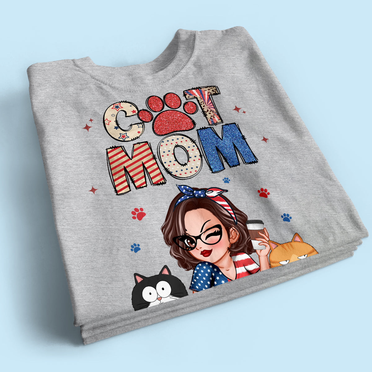 Cat Mom Sparkly Pattern Personalized Shirt, Gift For Cat Mom