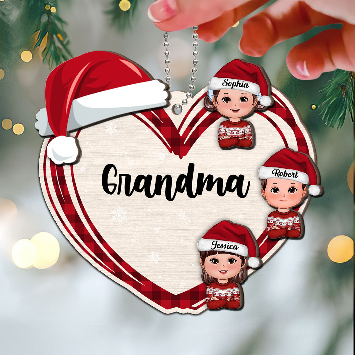 Christmas Grandma's Little Cute Kids Personalized 2-Layer Wooden Ornament
