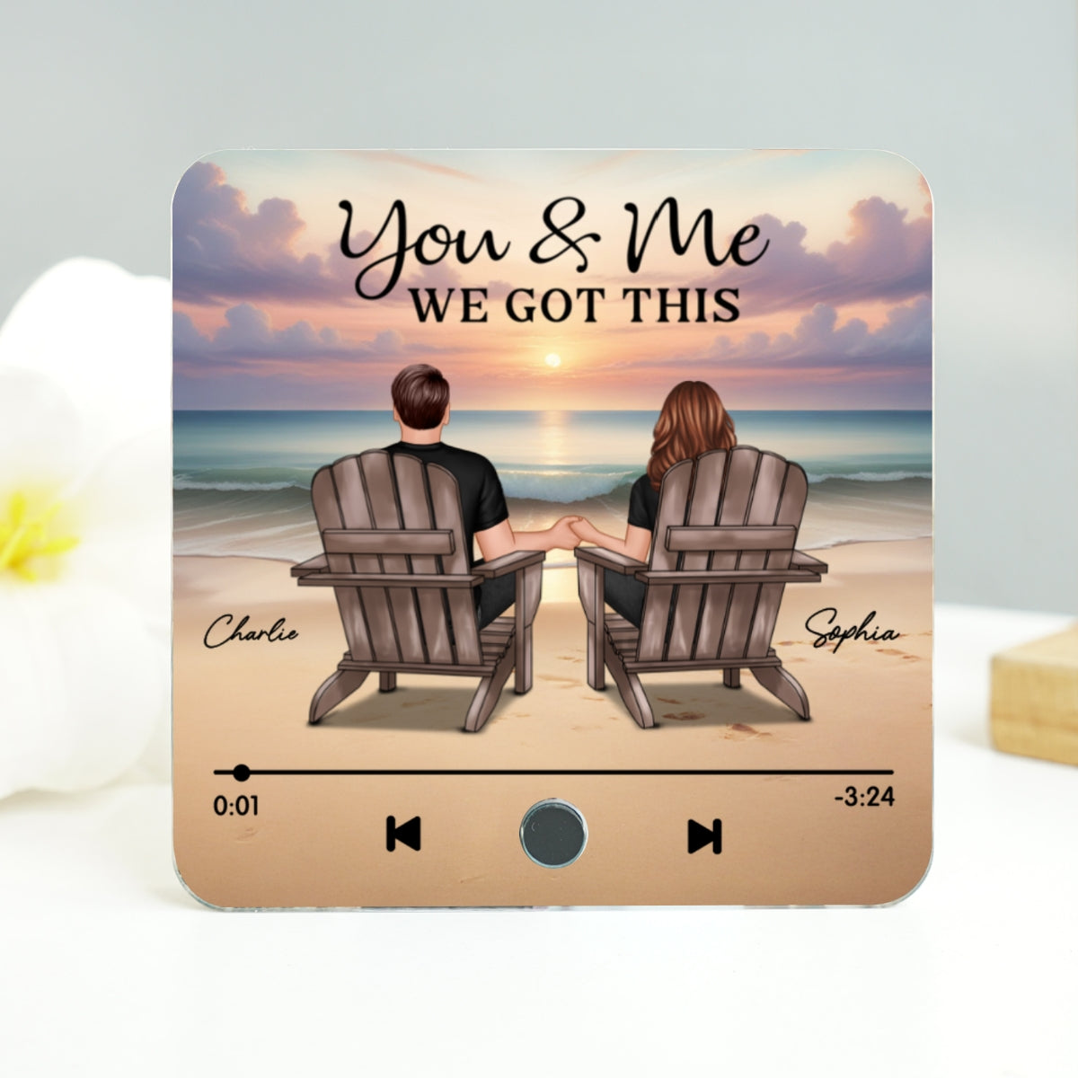 Couple Back View At Beach Favorite Song Personalized Bluetooth Music Fridge Magnet,  Gift For Couple