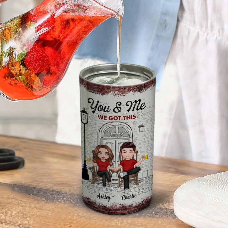 Couple Sitting Front Porch Sketch Personalized 4 In 1 Can Cooler