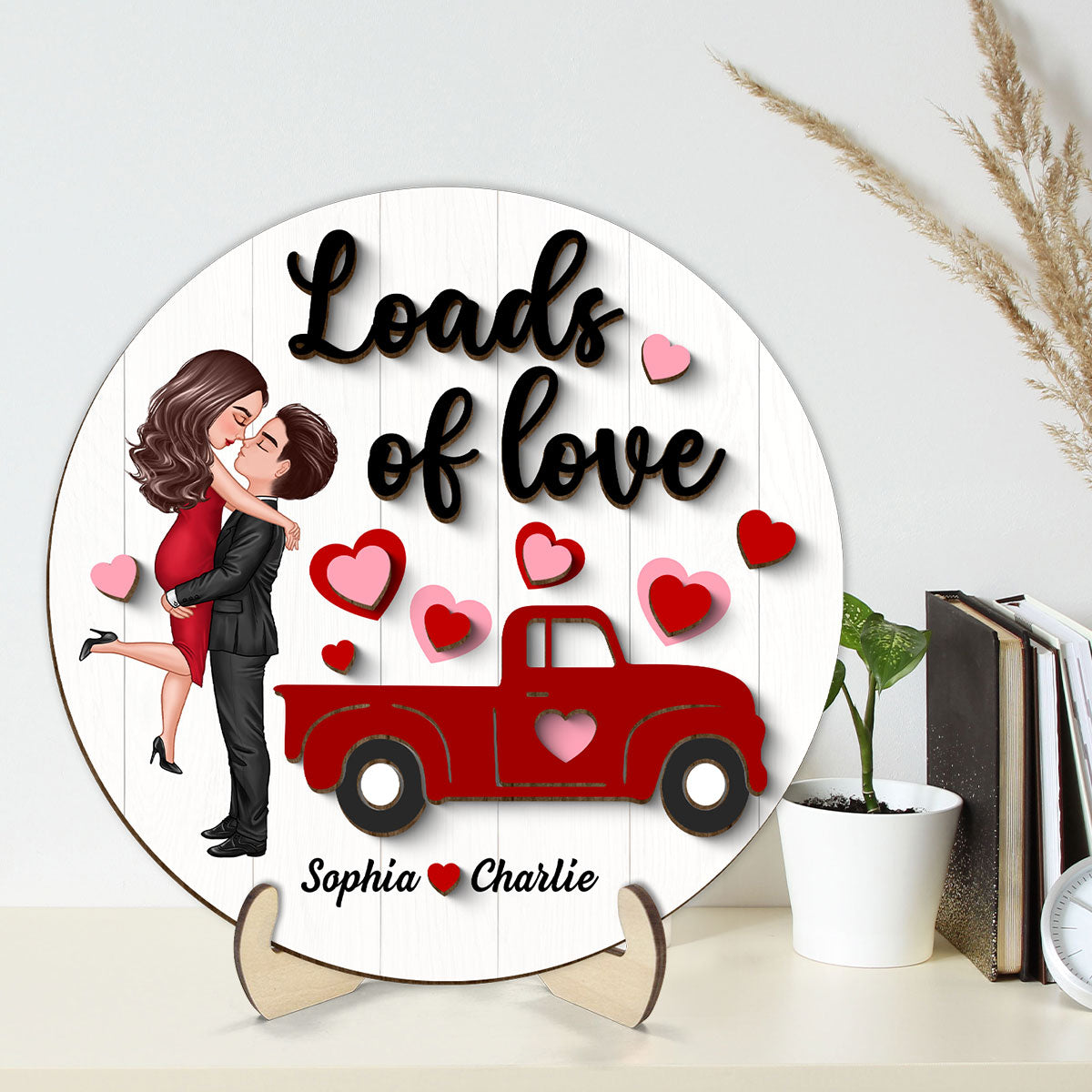 Couple Hugging Kissing Truck Loads Of Love  Gift Personalized 2-layer Wooden Plaque