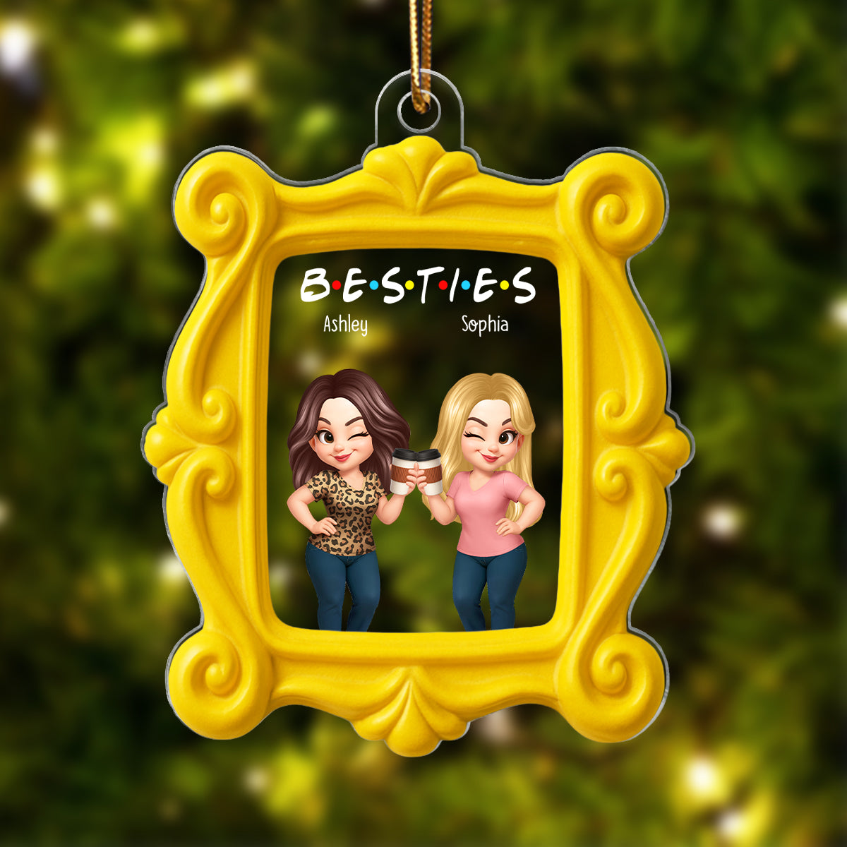 Pretty Besties Sisters Yellow Frame - Personalized Acrylic Ornament