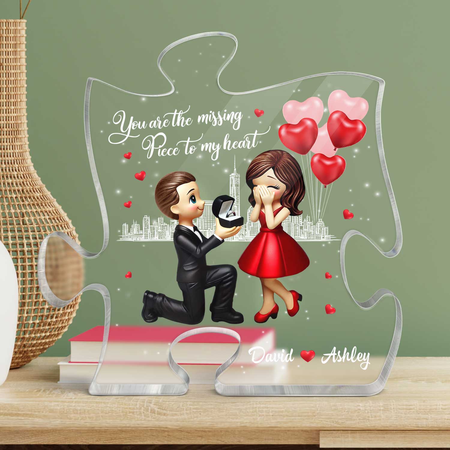 The Missing Piece To My Heart Personalized Puzzle Acrylic Plaque, Marriage Proposal Engagement  Gift For Him, For Her