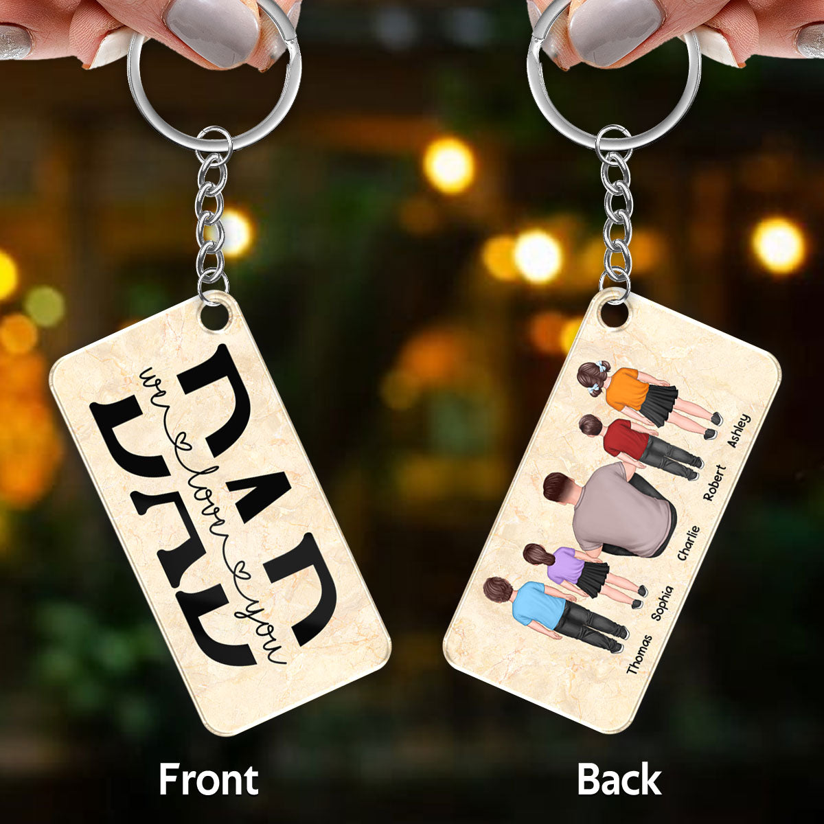 Best Dad Ever Man Sitting Kids Standing Personalized Acrylic Keychain