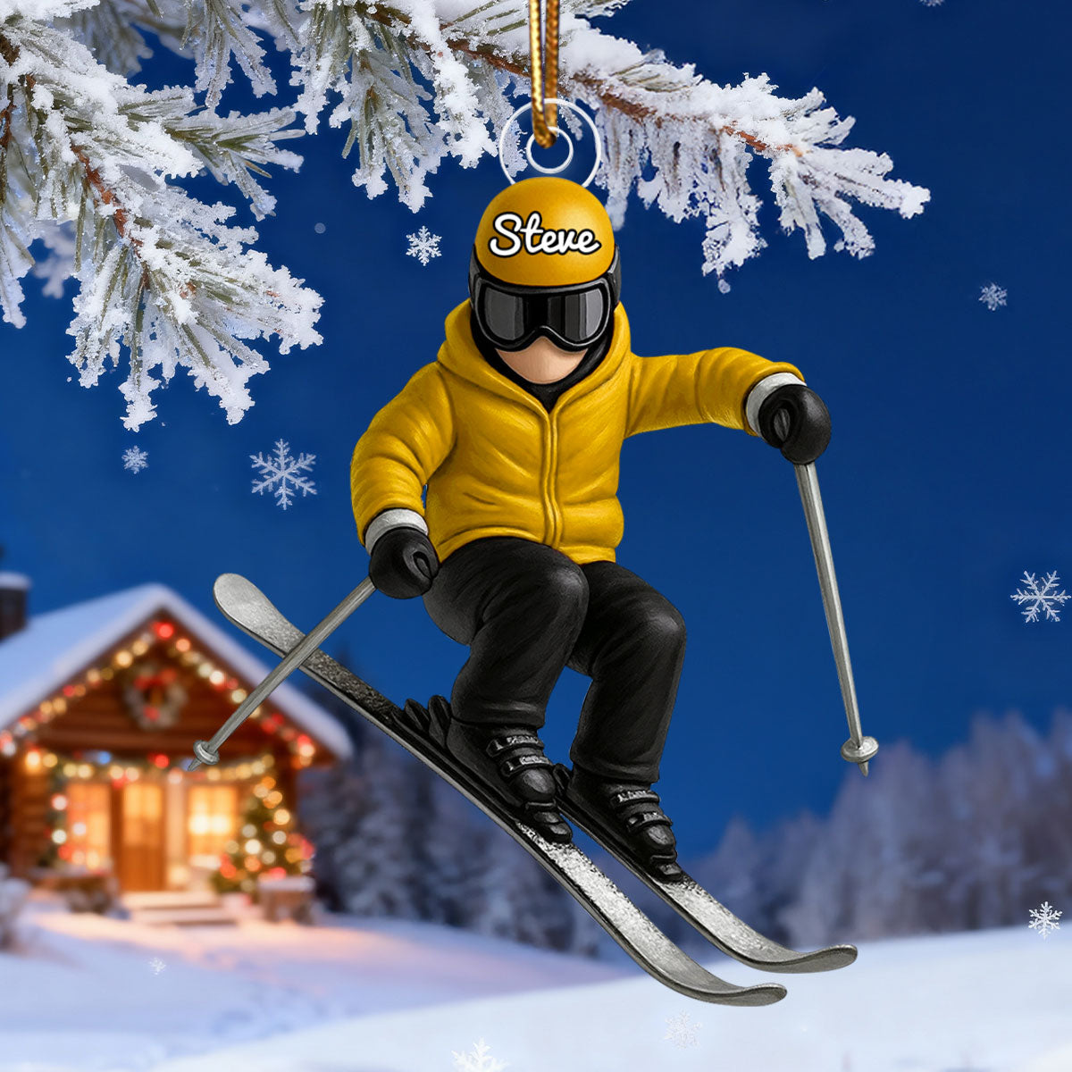 Custom Skiing in Winter - Personalized Acrylic Ornament - Christmas Gift For Skiing Lovers, Gift For Skier, Winter Ski Decor