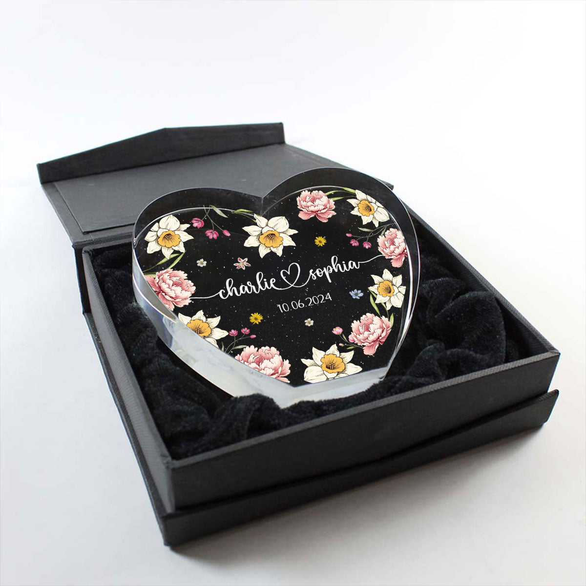 Couple Name Birth Month Flower Premium Crystal Heart LED, Unique Personalized Gift For Couple, For Him, For Her, Perfect Last-minute Valentine's Gift, Free Delivery