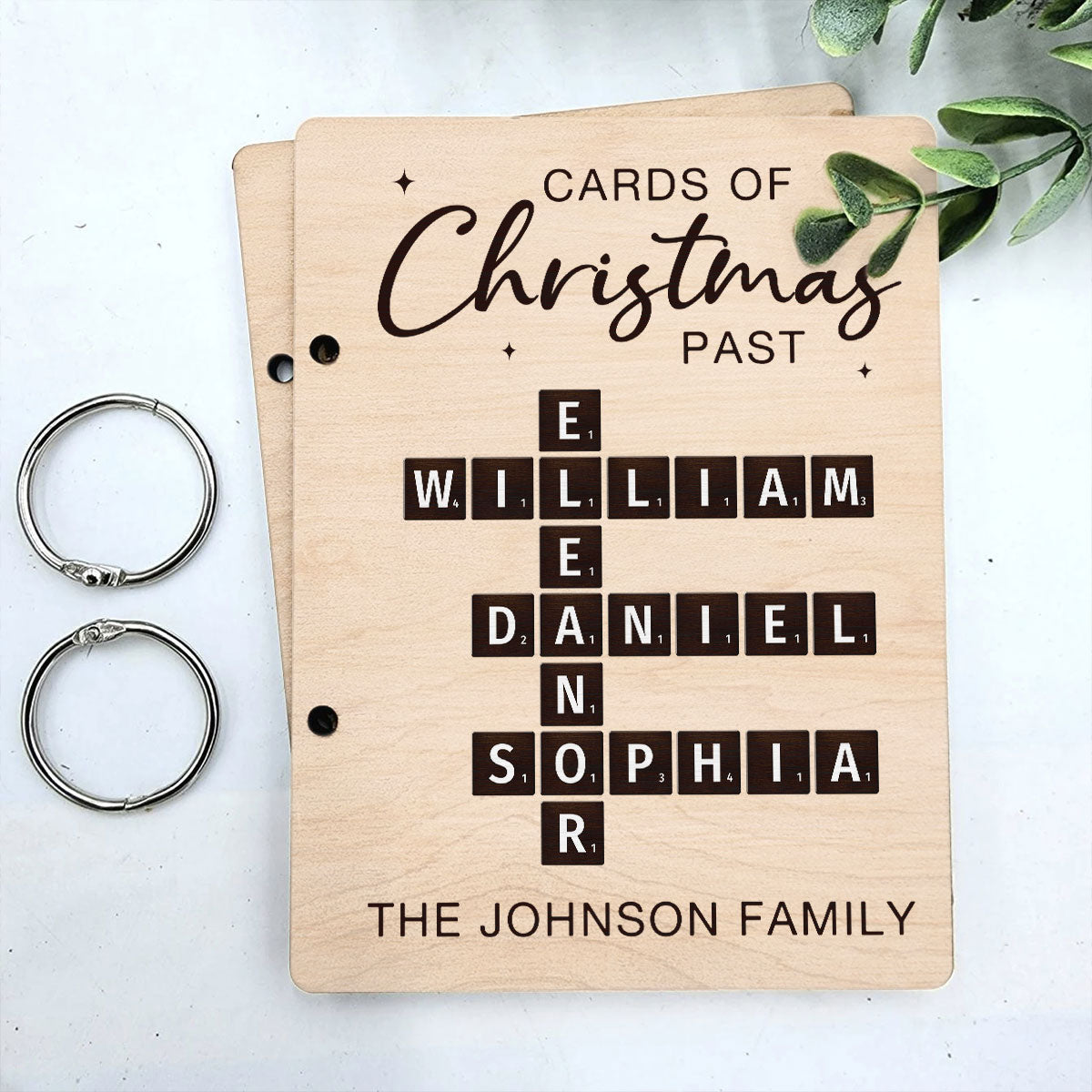 Cards Of Christmas Past Family Crossword Puzzle Art Personalized Christmas Card Keeper, Cards Keepsake, Card Storage