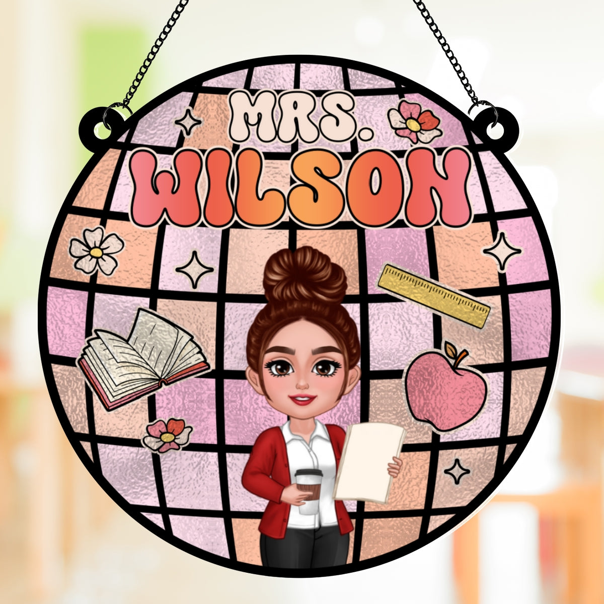 Teacher Classroom Colorful Personalized Suncatcher
