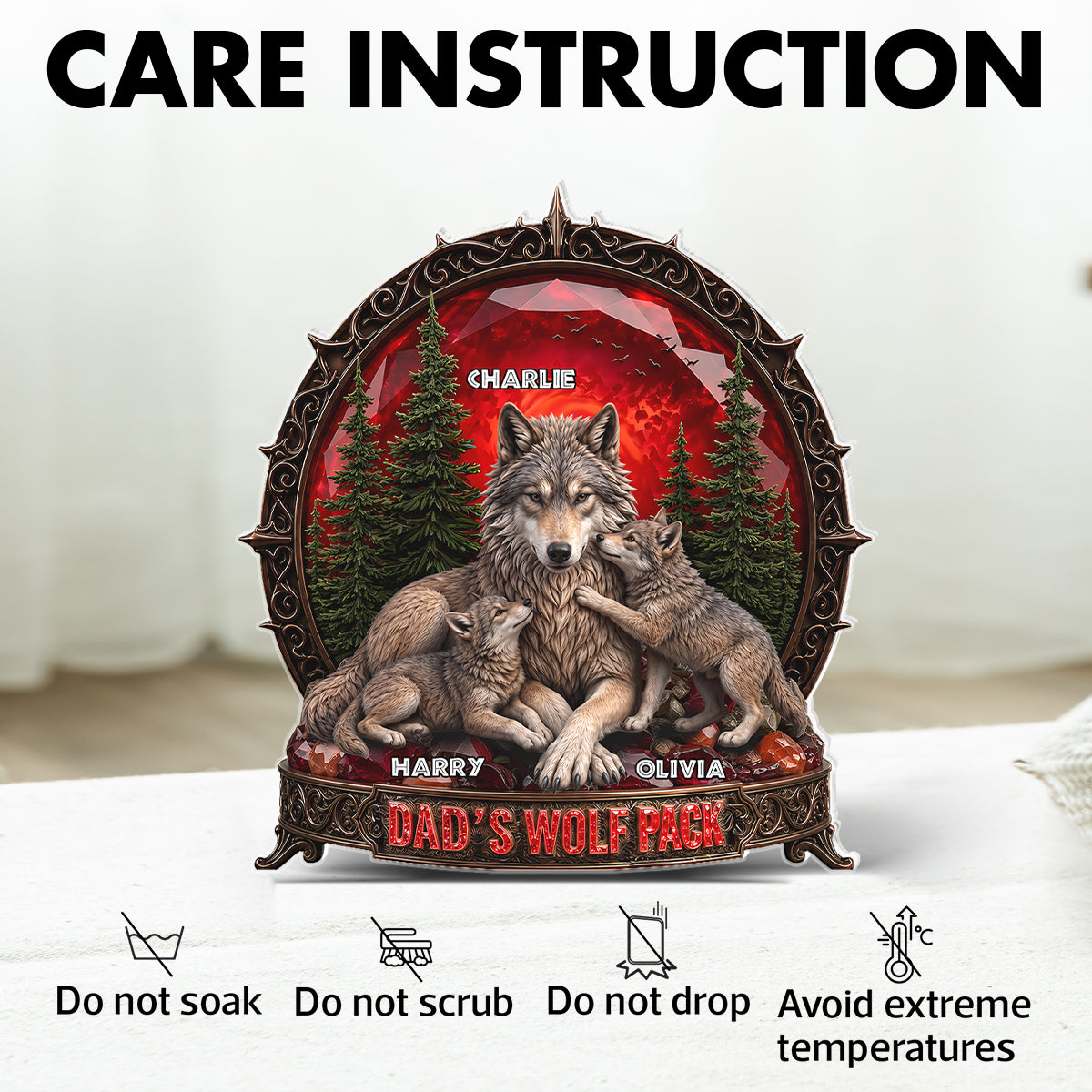 Papa's Wolf Pack - Personalized Acrylic Block Plaque - Father's Day Gift for Dad, Husband