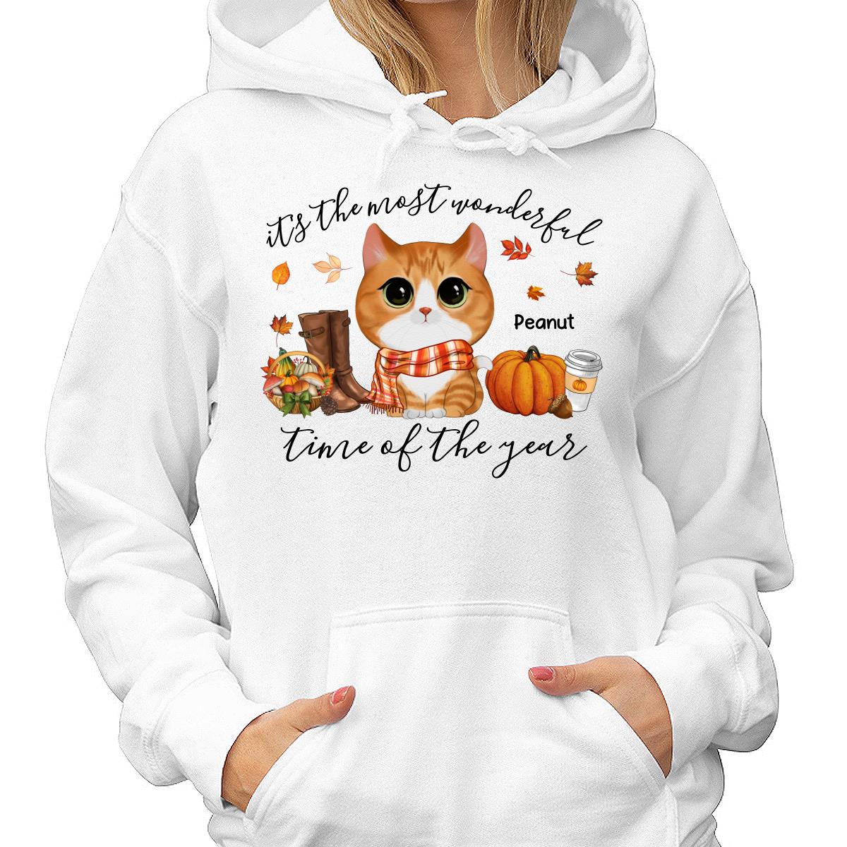 Fall Season Watercolor Cute Cats It‘s The Most Wonderful Time Of The Year Personalized Shirt