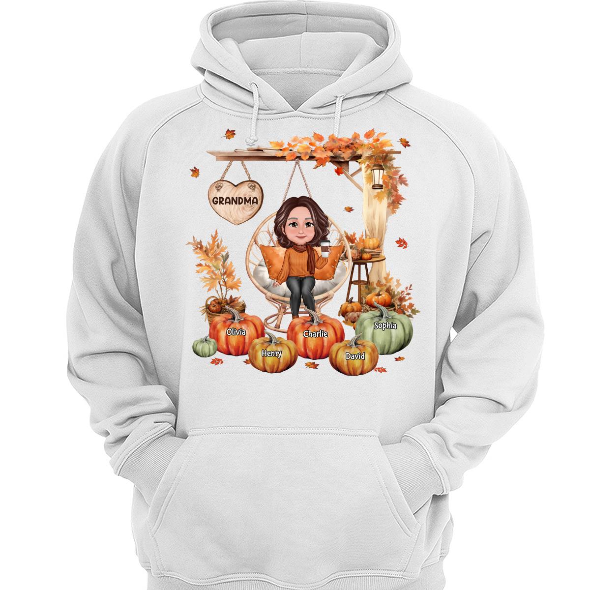 Grandma Sitting On Swing Chair Fall Season Personalized Shirt