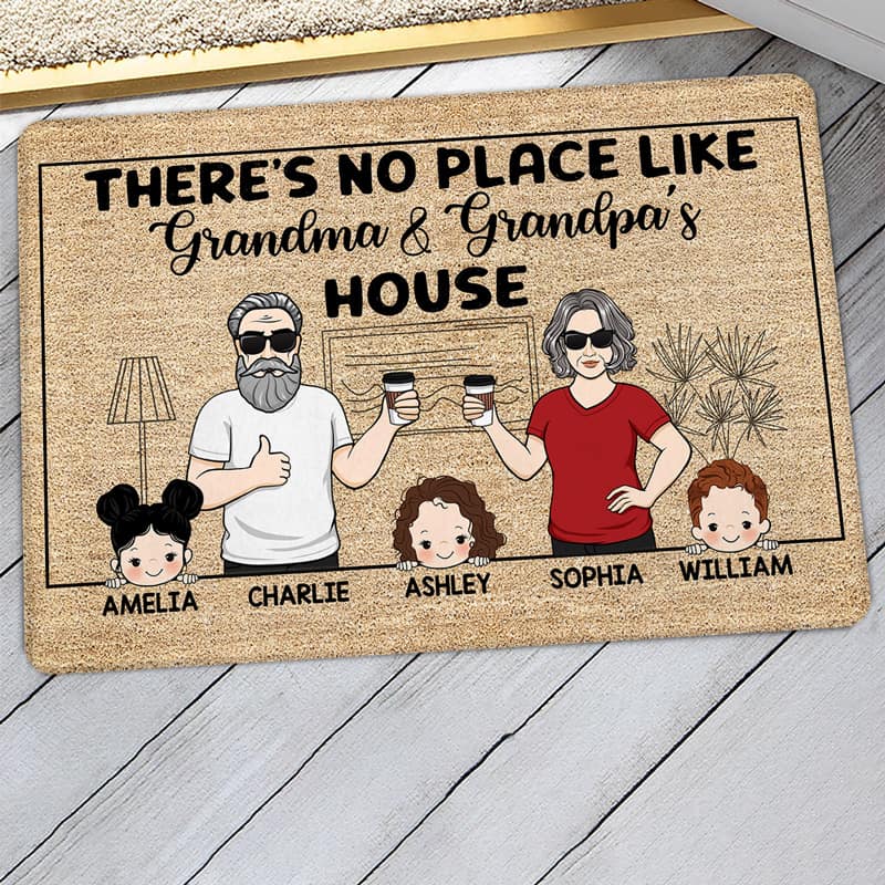 Outline Background No Place Like Grandparents House Personalized Doormat