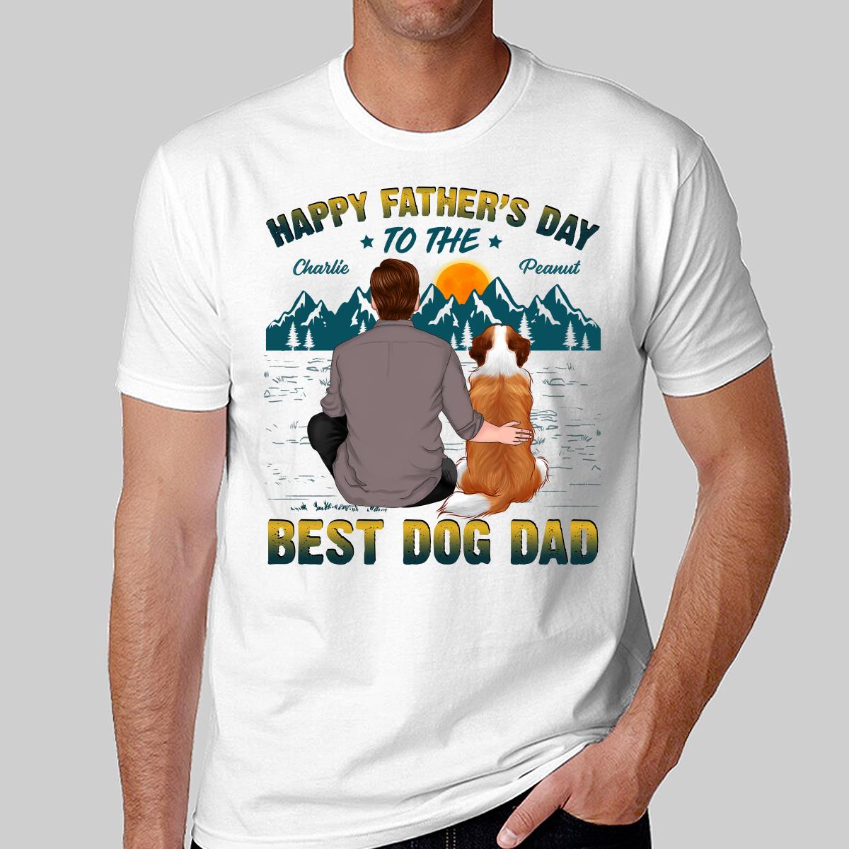Happy Father‘s Day Best Dog Dad Green Yellow Retro Personalized Shirt