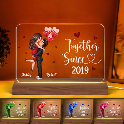 Doll Couple Hugging Kissing Gift For Him Gift For Her Personalized Custom Shape Horizontal Rectangle Acrylic Plaque LED Night Light