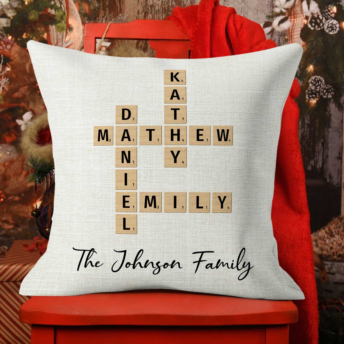Family Crossword Art - Created In A Moment, Treasured Forever Personalized Pillow