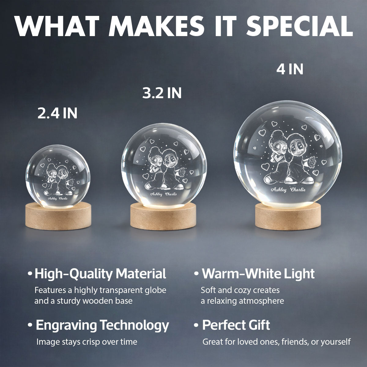 Y2K Couple - Personalized Crystal Ball LED Night Light - Sentimental Valentine's Day Gift for Her, for Him