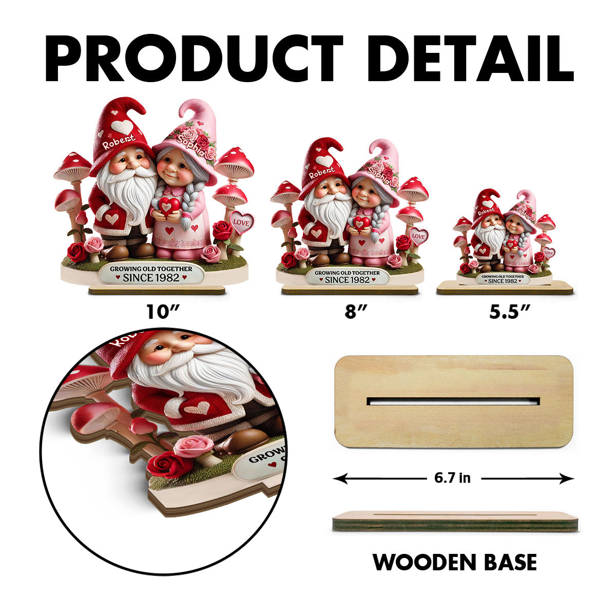 3D Effect Gnome Mushroom Old Couple Personalized Wooden Standing, Heartfelt Anniversary Gift,  Gift For Couple, For Him, For Her, Husband, Wife