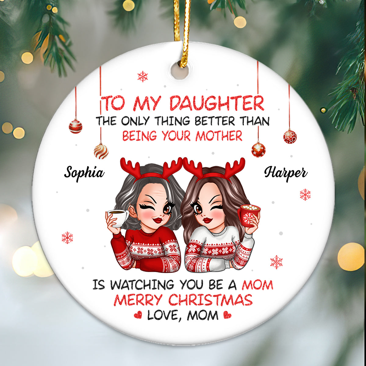 To My Daughter Son Merry Christmas Personalized Ceramic Ornament, Christmas Gift For Daughters, Sons
