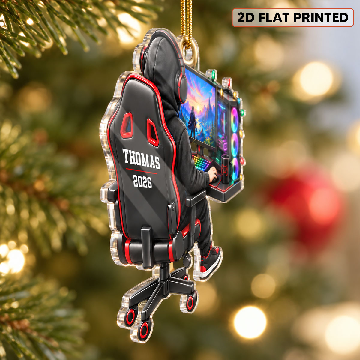 Gamer Custom Name 2D Flat Printed - Personalized Acrylic Ornament - PC Gamer Gift, Gaming Setup Keepsake, Gamer Boy Gift