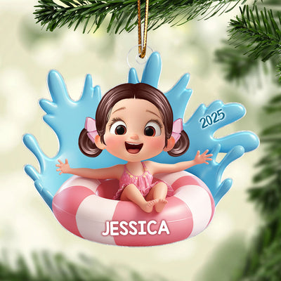 Cute Kid On Inner Tube 3D Effect Swimming Pool - Personalized Acrylic Ornament