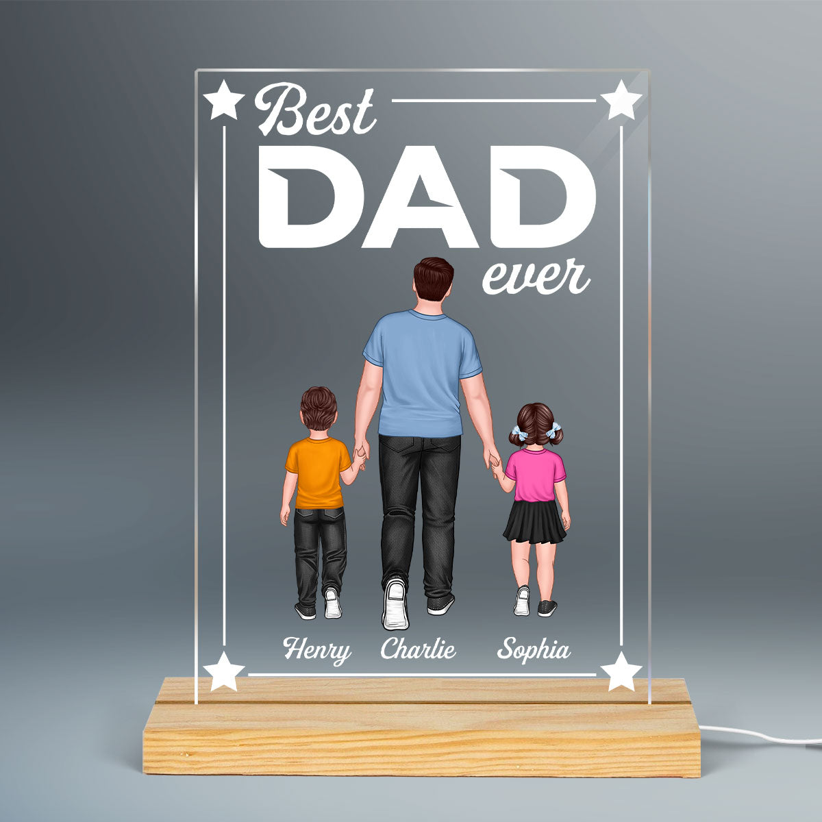 Best Dad Grandpa Ever Walking Man And Kids Personalized Rectangle Acrylic LED Night Light