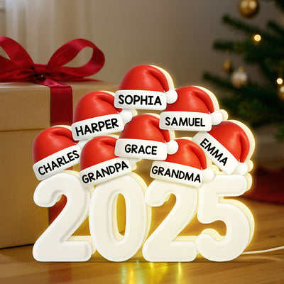 Christmas Family Members Grandpa Grandma Dad Mom Santa Hats - Personalized Light Box