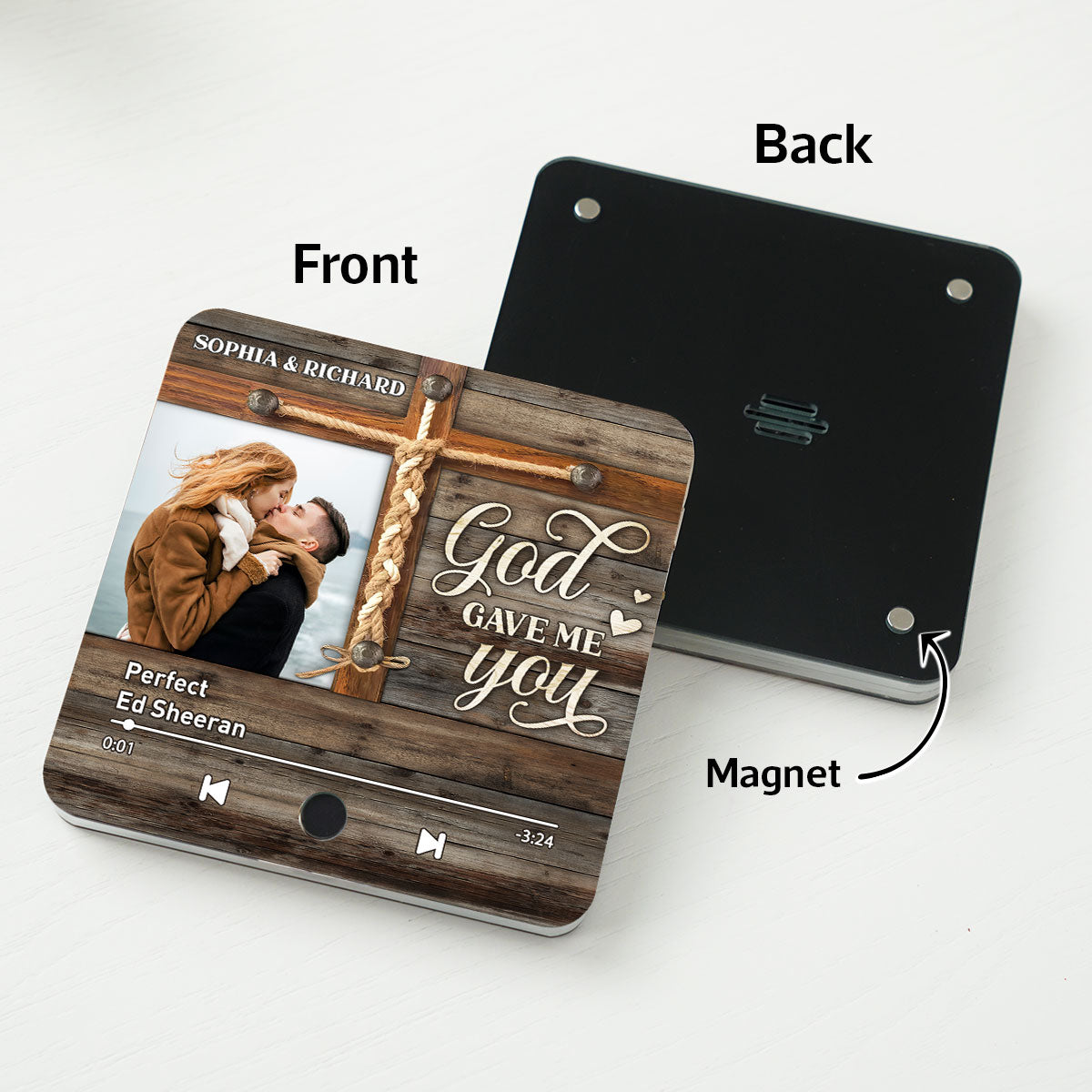 God Gave Me You Couple Photo Inserted Favorite Song Personalized Music Fridge Magnet, Valentine's Gift For Her, Gift For Him